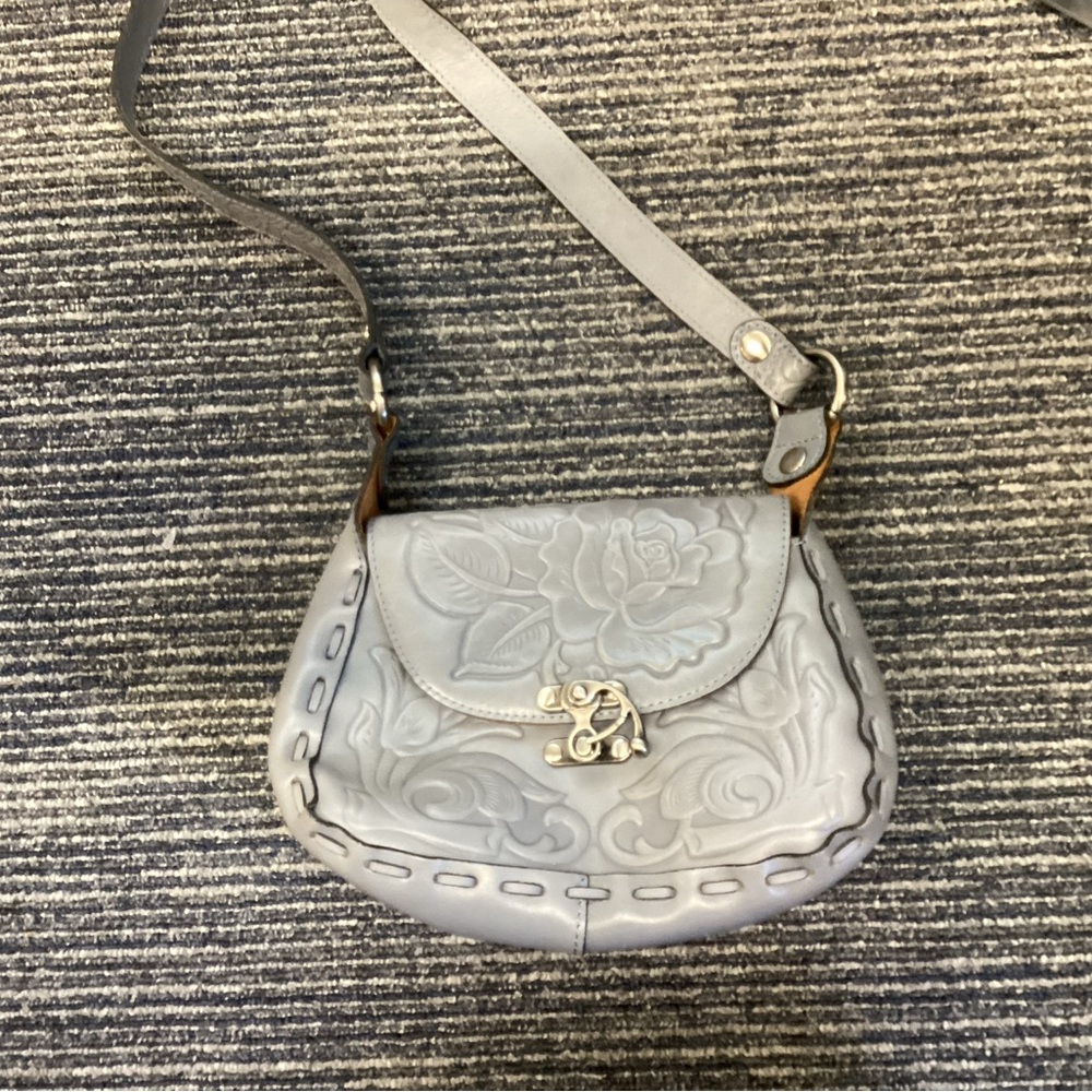Patricia Nash Gray Crossbody Bag with Curved Flap